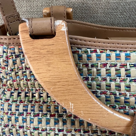 Vintage Fossil Purse Bag Satchel With Wooden Handles and Key Accessory - Picture 8 of 15